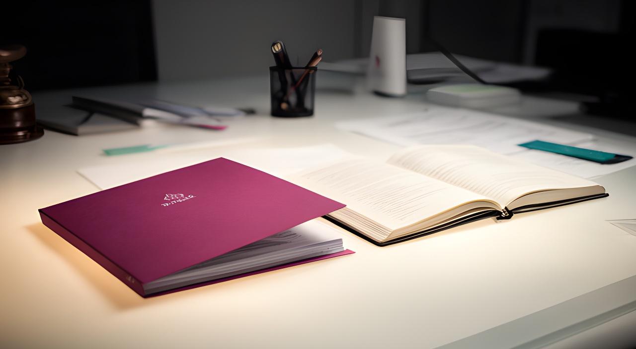 Documentos de privacidad sobre una mesa de trabajo luminosa con una carpeta y una notebook abierta